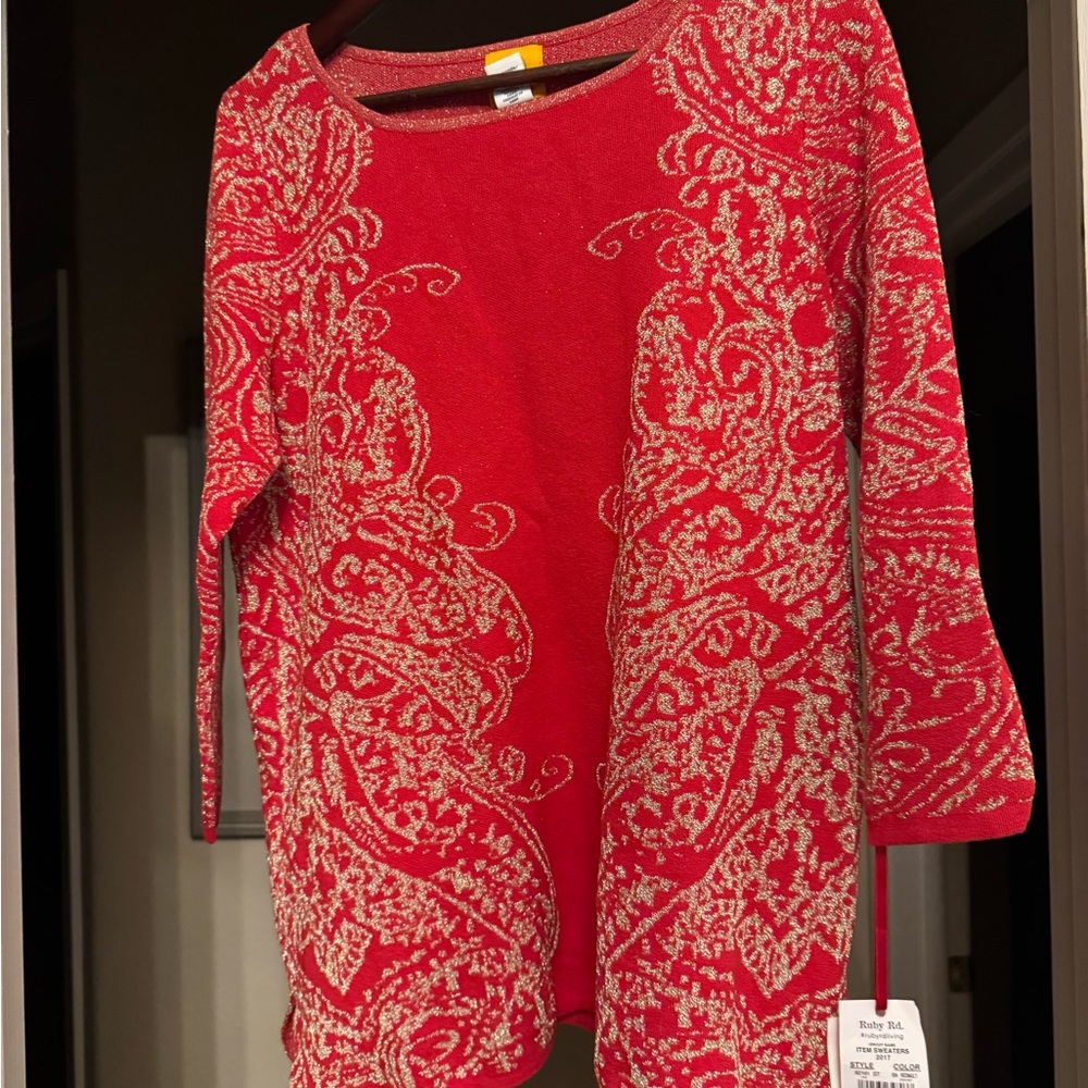 Ruby Rd. Red and Silver Patterned Tunic Sweater - Picture 13 of 13